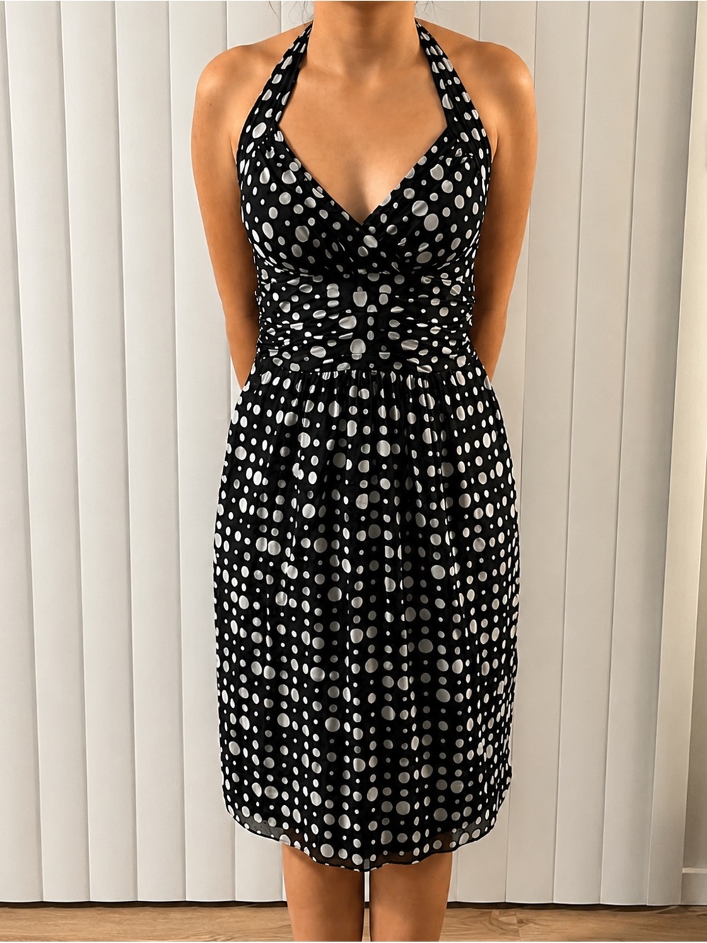 Maria Bianca Nero Silk Polka Dot Halter Dress NWT Size XS Black White